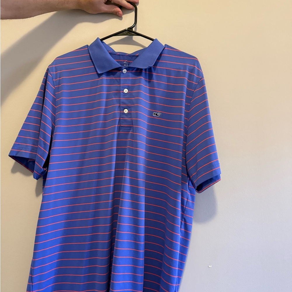 Vineyard Vines Blue and Coral Polo Shirt